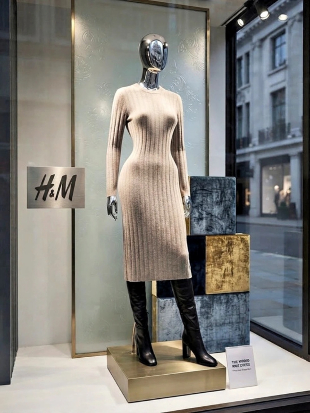 H&M Rib-knit Dress Midi Brown Large